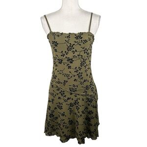 Whimsigoth Whimsical Goth Grunge Gorpcore Floral Olive & Black Dress Size Medium